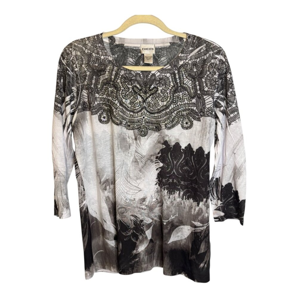 Chico's Blouse Women's Size Large Sequins 3/4 sleeves lightweight Chico's 2‎